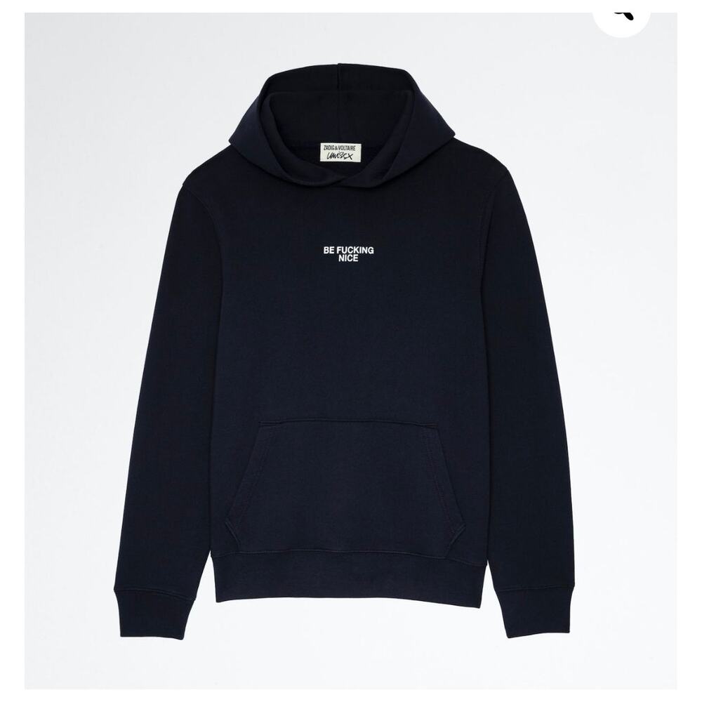 Zadig & Voltaire Sanchi unisex Organic cotton hoodie with slogan in Navy Size L